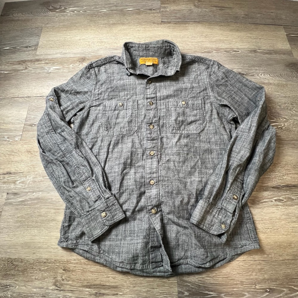 Stapleford Button Up Shirt Mens Small Grey Cotton Roll Tab Sleeve Workwear